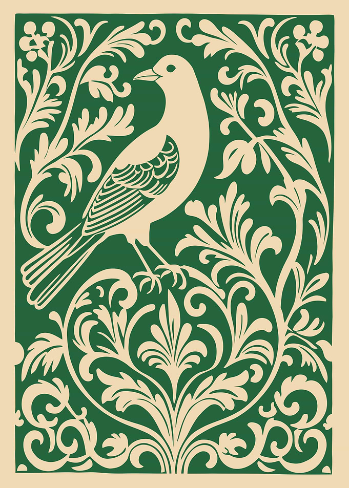 Bird and Floral Ornament Illustration