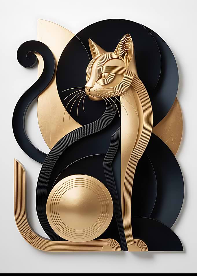 Elegant Golden Cat Art Deco Style