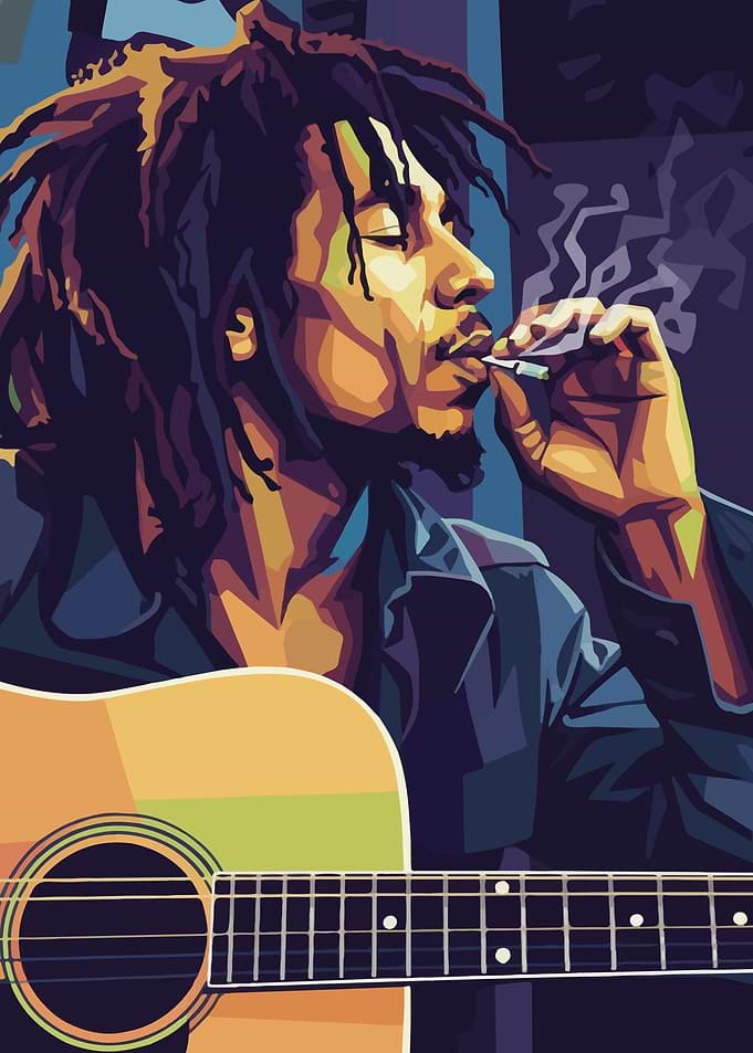 Bob Marley with Guitar Digital Art