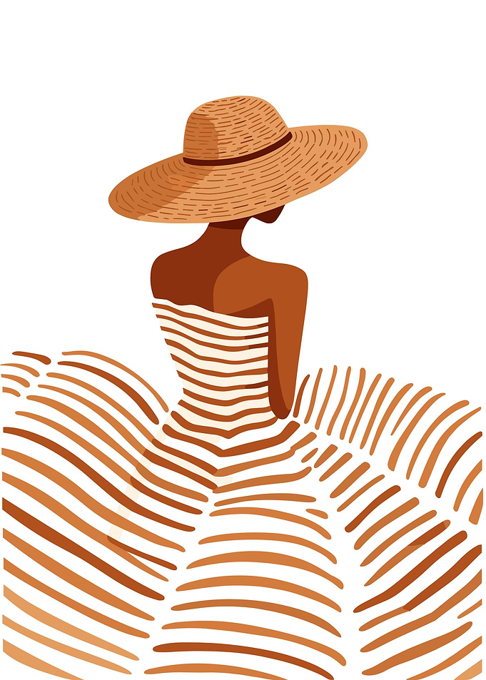 Woman in Striped Dress and Hat