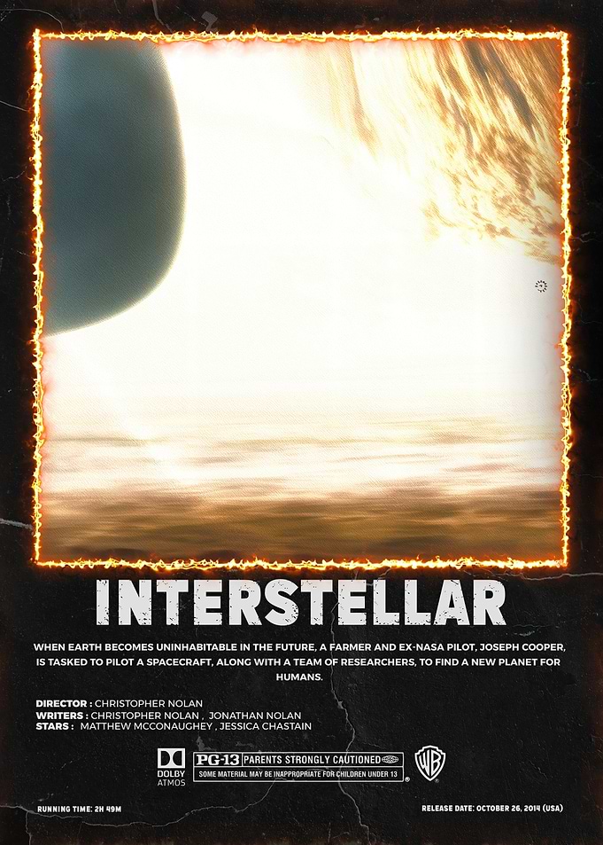 Interstellar movie poster with fiery frame