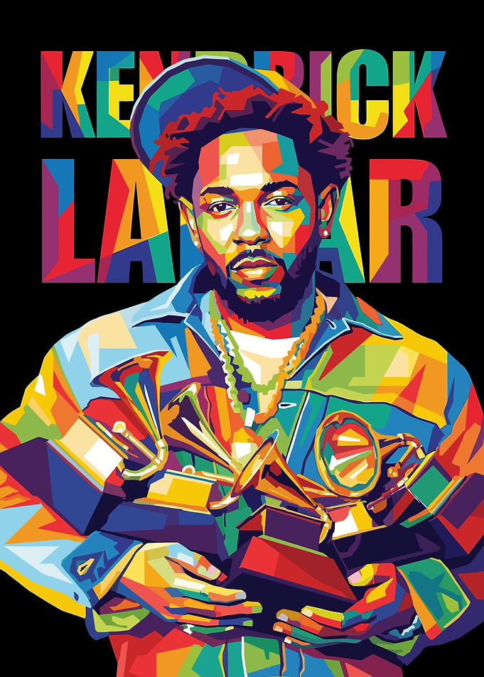 Kendrick Lamar Colorful Portrait with Awards