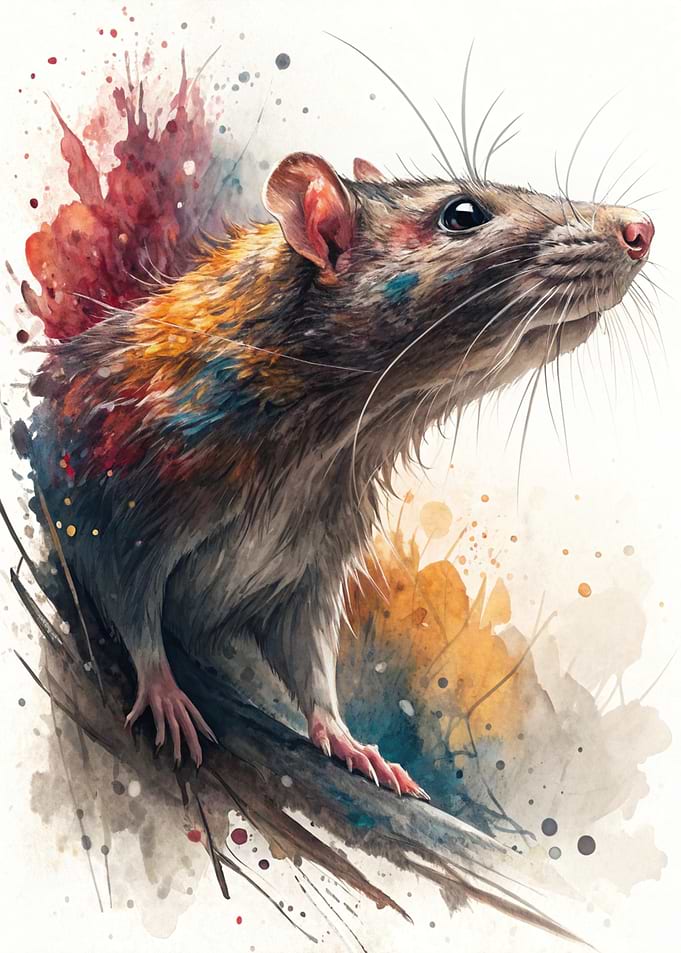 Watercolor Rat Portrait