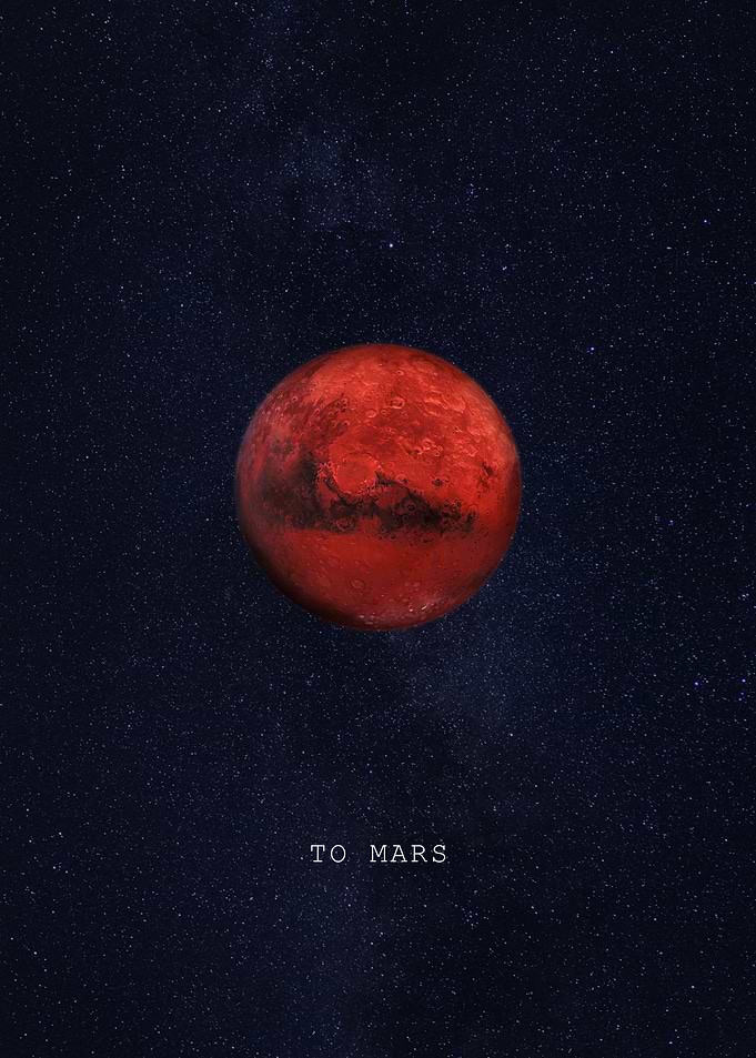 Mars in Starry Space with Text