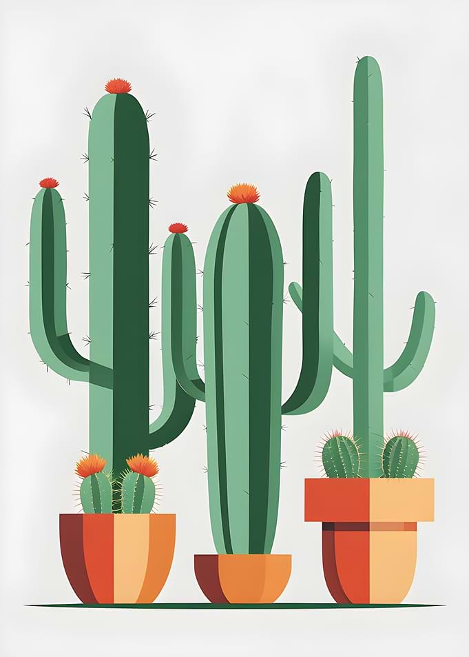 Cactus Plants in Pots Illustration