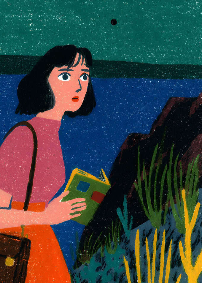 Girl with Book by the Sea