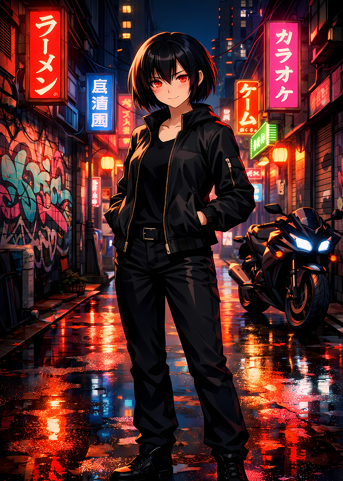 Anime Girl in Cyberpunk Cityscape