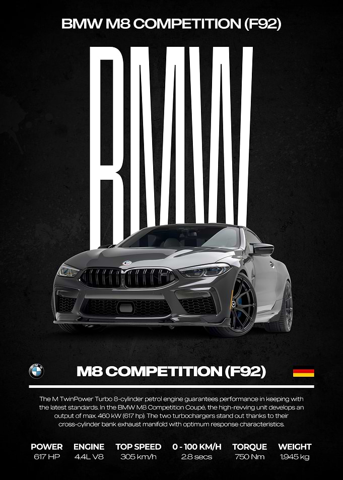 BMW M8 Competition (F92) Car Poster