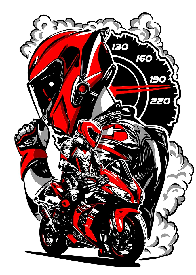 Red Motorcycle Rider with Speedometer
