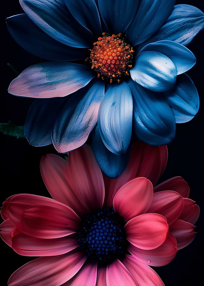 Floral Duo: Blue and Pink Flowers