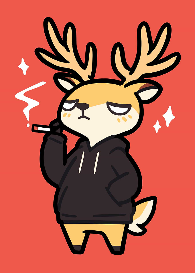 Cartoon Deer Smoking in Hoodie