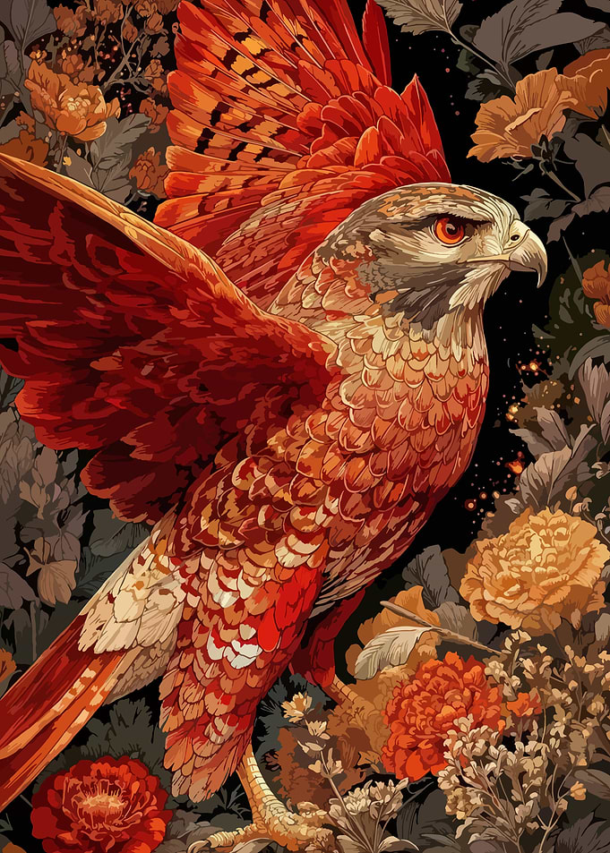 Floral Hawk Illustration