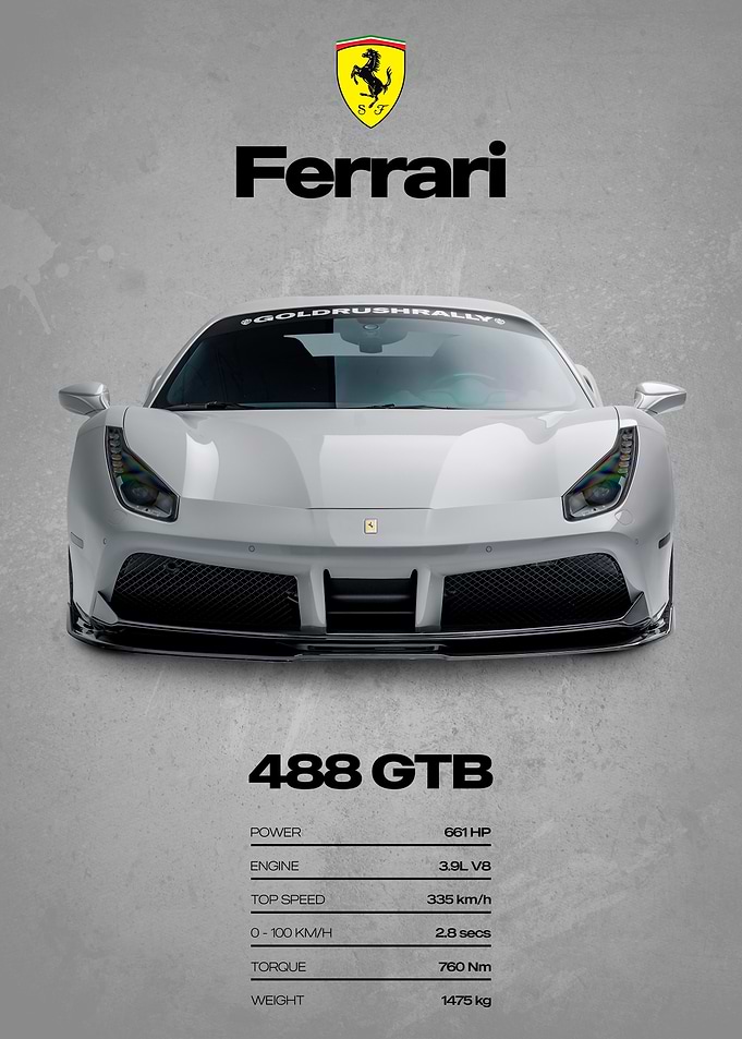 Ferrari 488 GTB Car Poster