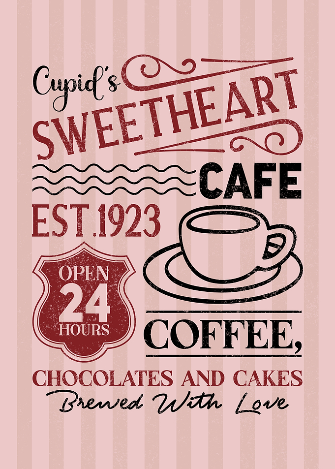 Cupid's Sweetheart Cafe Vintage Poster
