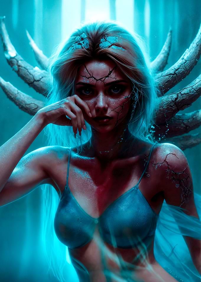 Cracked Angel in Blue Light