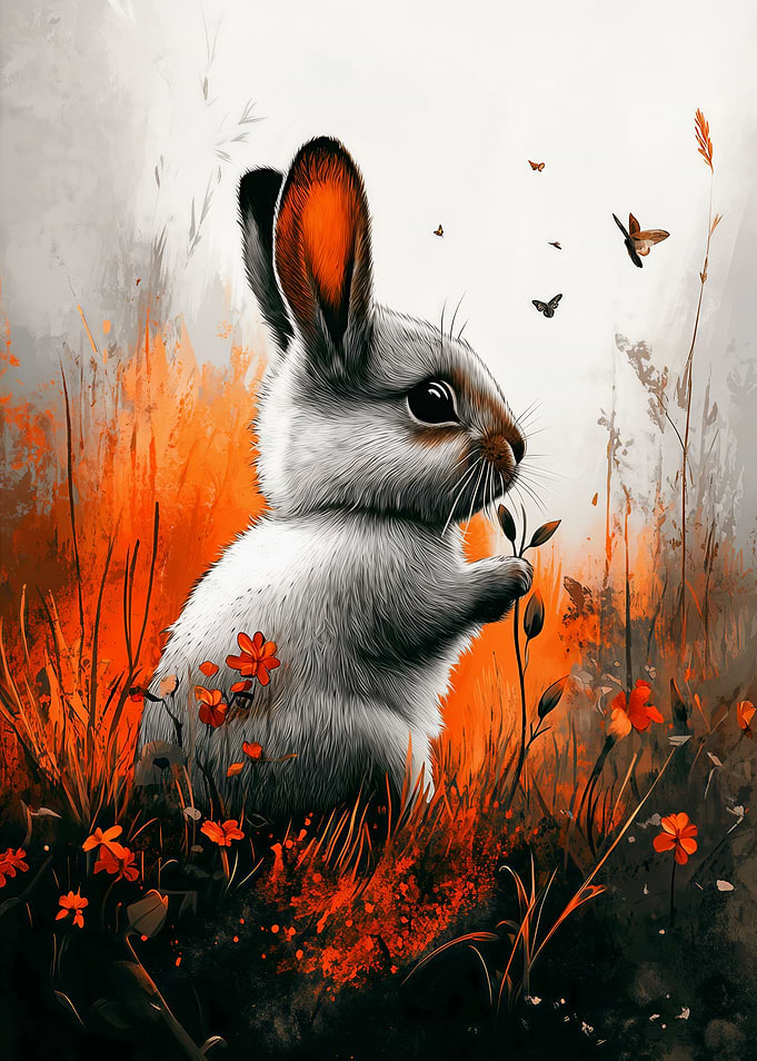 Whimsical Bunny in Floral Meadow