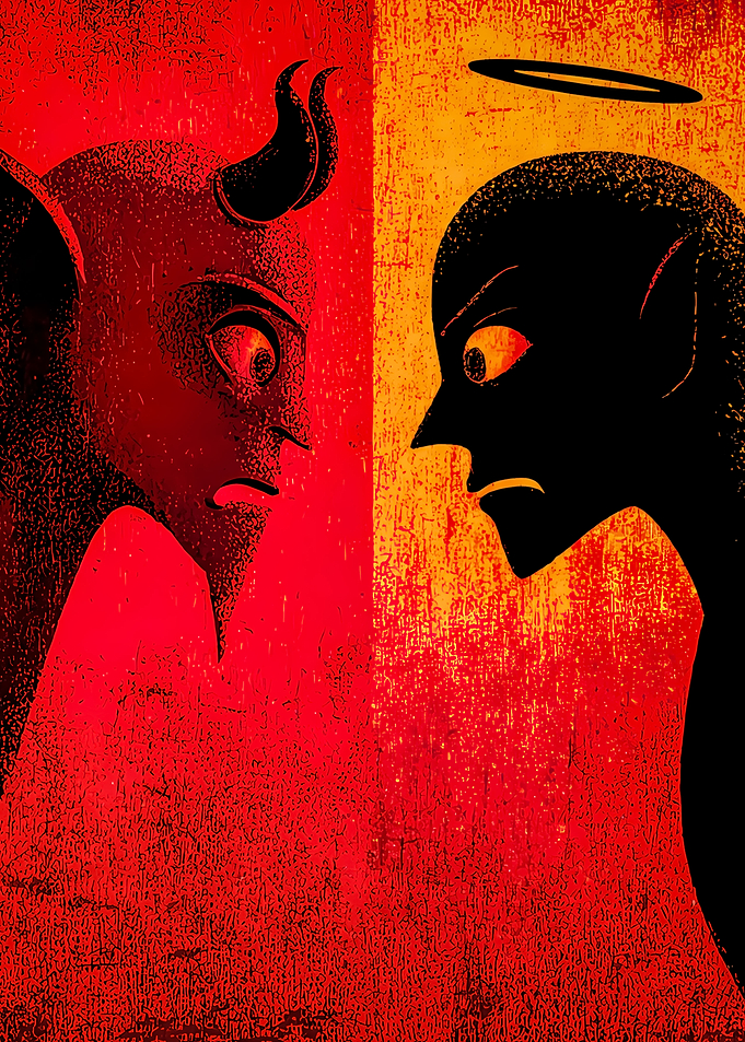 Devil and Angel Confrontation Illustration