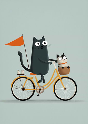 Cats on a Bicycle Illustration