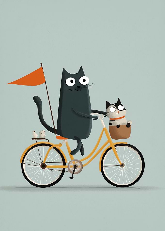 Cats on a Bicycle Illustration