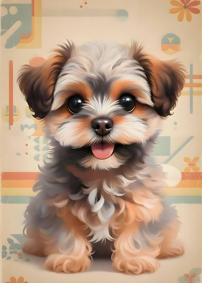 Cute Puppy Portrait with Retro Background