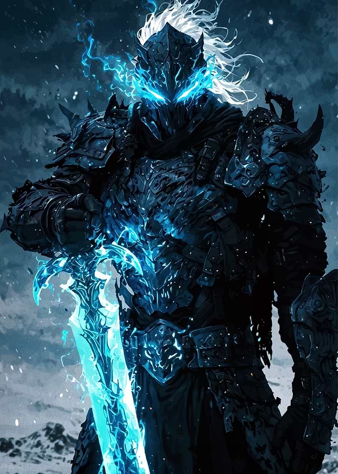 Blue Knight with Sword Digital Art