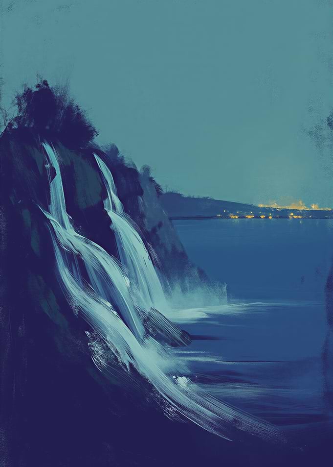 Abstract Waterfall Painting at Night