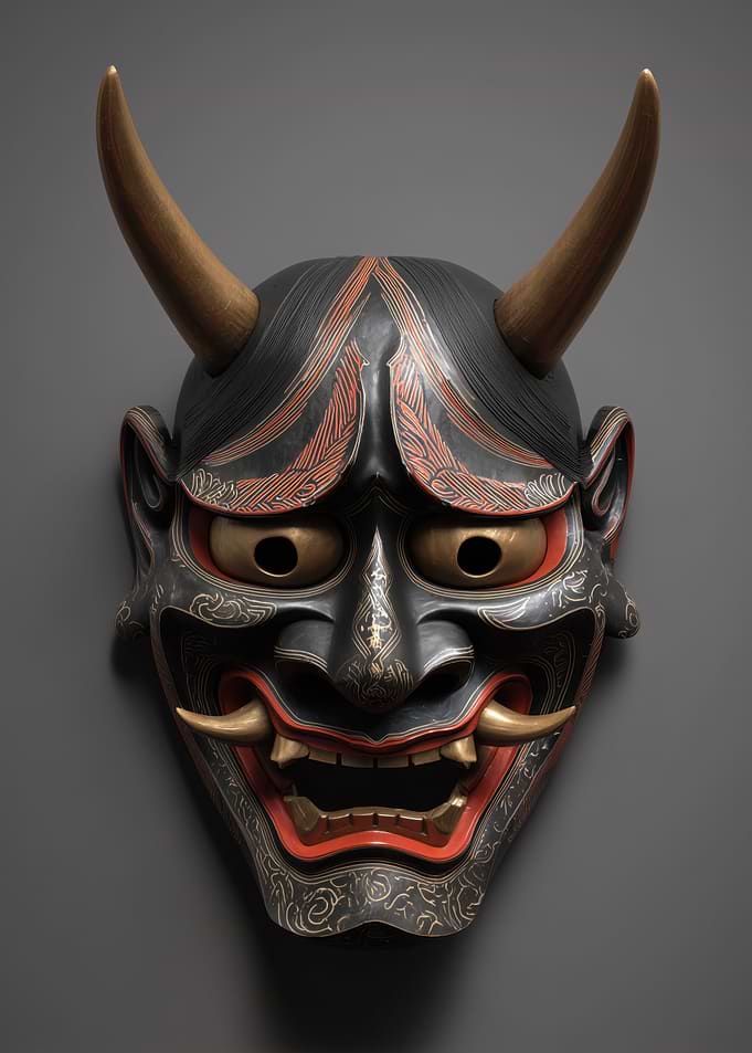 Japanese Oni Mask with Horns