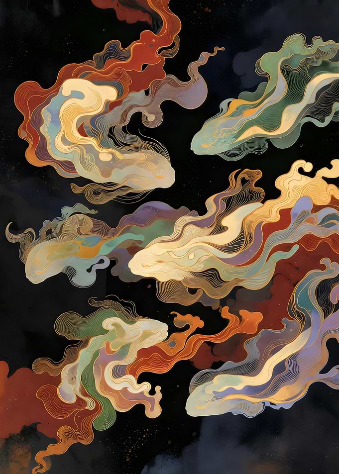 Abstract Colorful Clouds on Dark Background