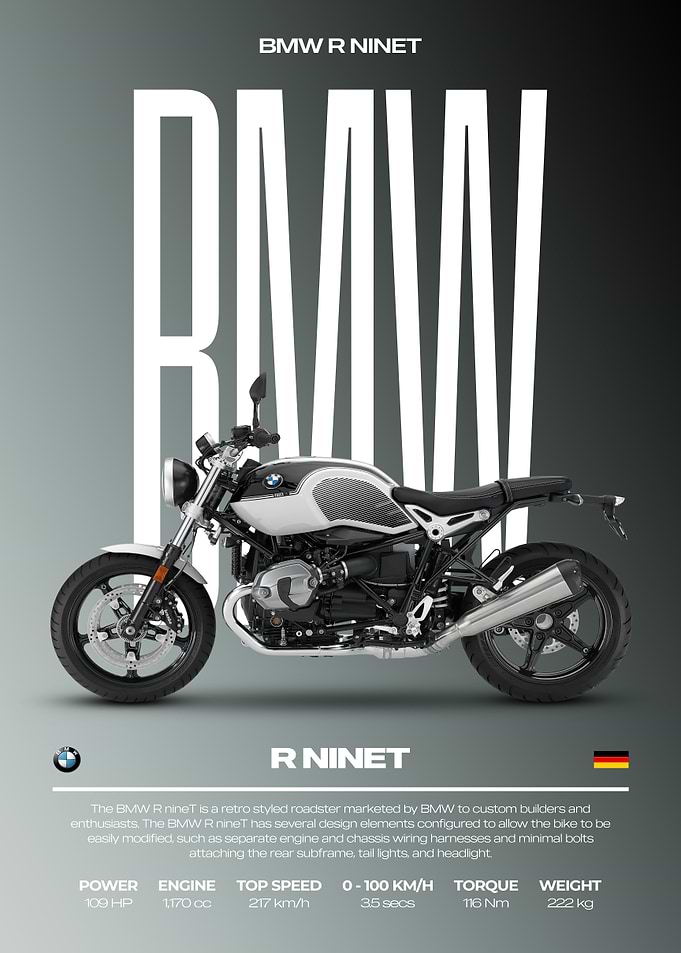BMW R NineT Motorcycle Poster