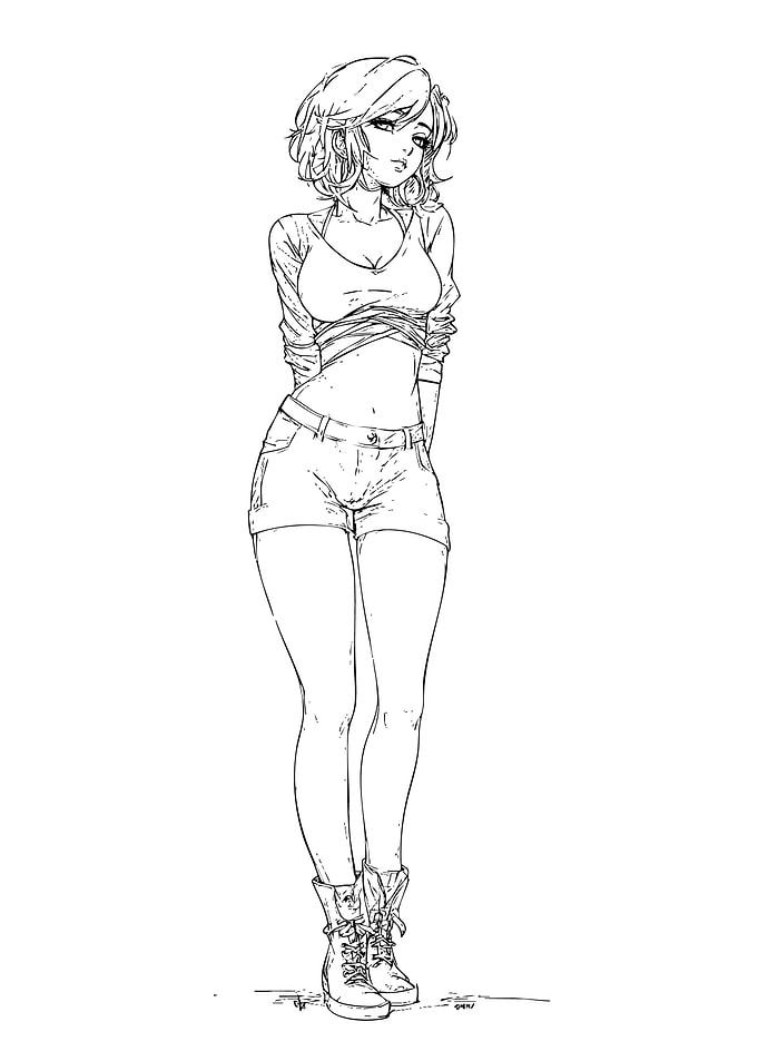 Anime Girl in Shorts and Boots