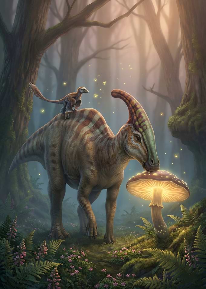 Dinosaur and Baby in Enchanted Forest