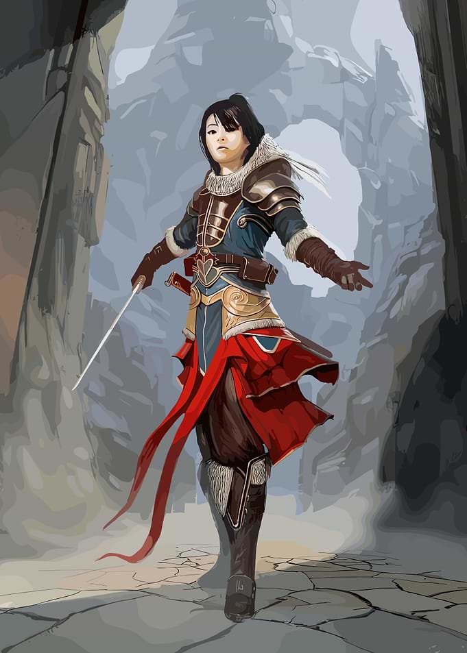 Female Warrior in Fantasy Landscape
