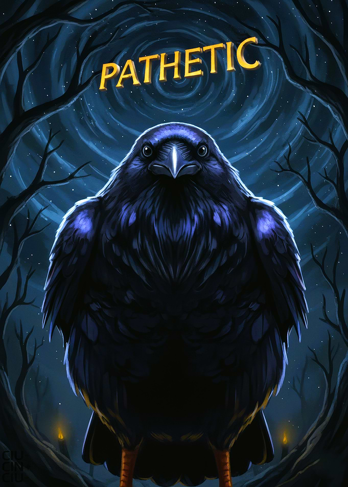 Pathetic Raven in Dark Forest