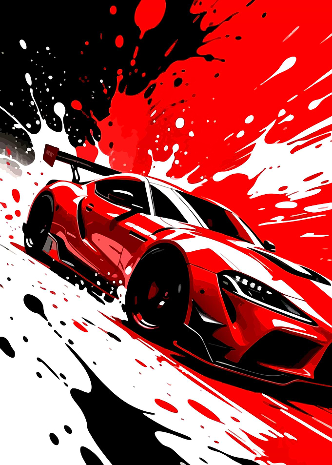 Sports Car with Splatter Background