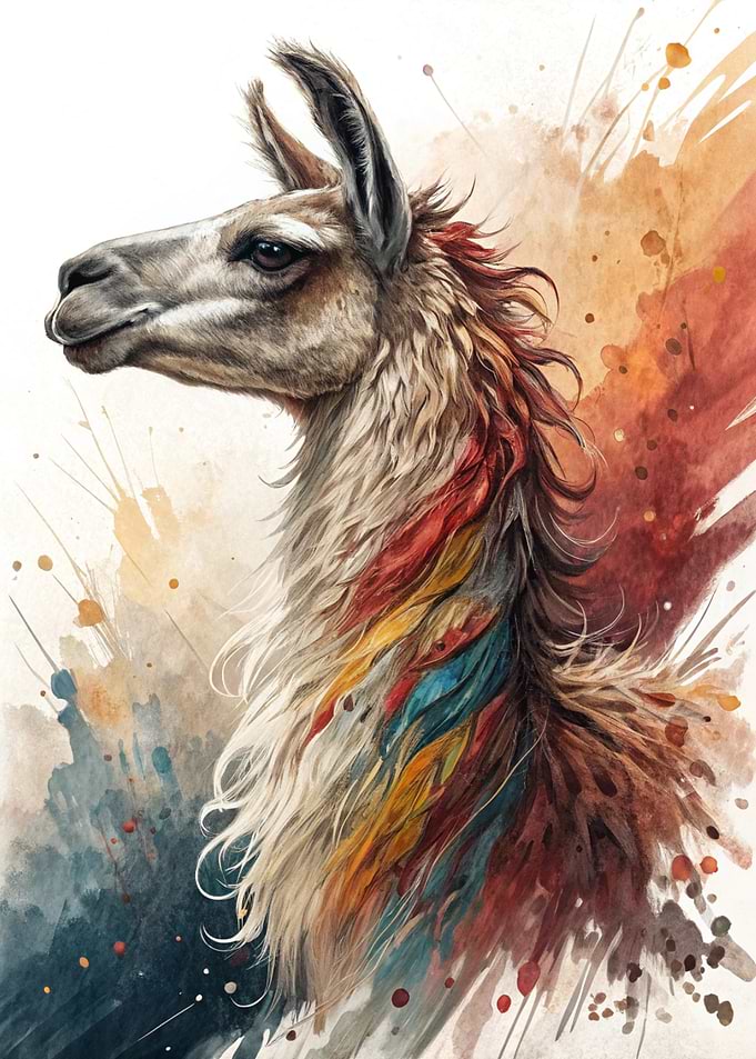Watercolor Llama Portrait