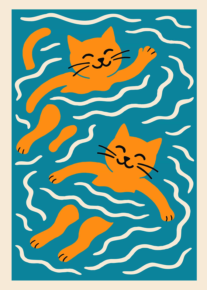 Swimming Cats Illustration