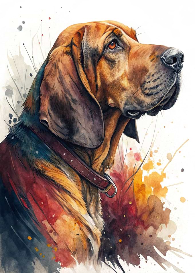Watercolor Portrait of a Bloodhound Dog