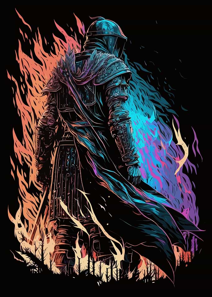 Armored Knight Amidst Flames