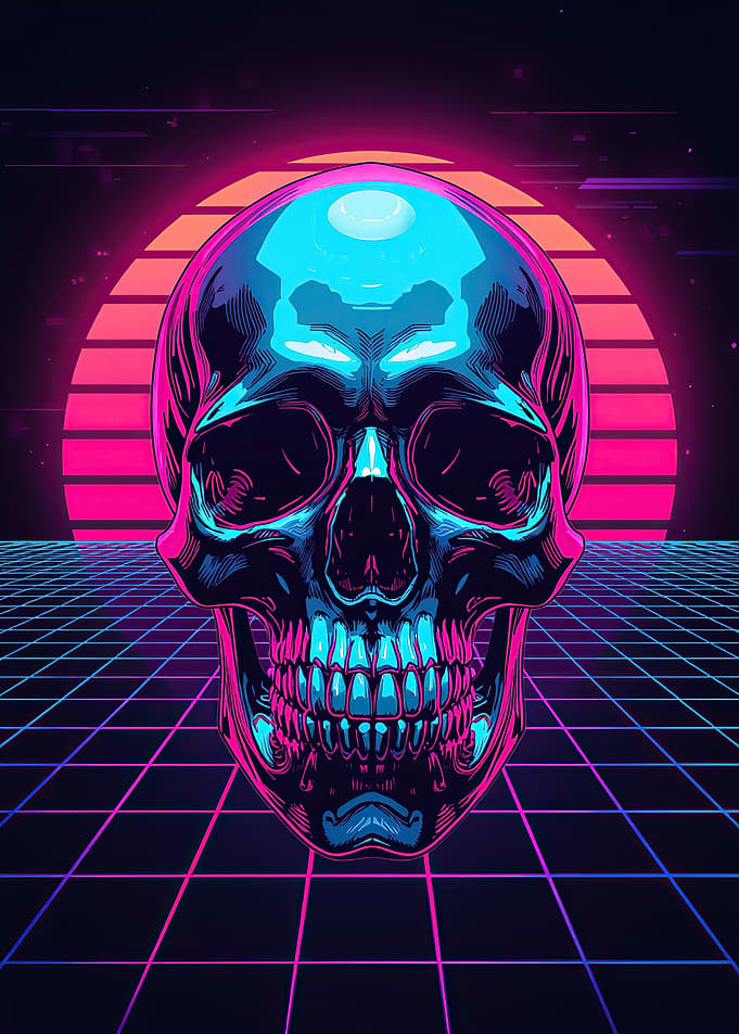 Cyberpunk Skull with Neon Grid
