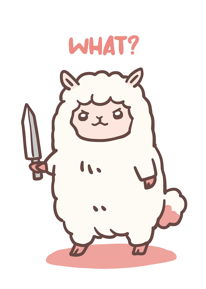 Cute Alpaca with Knife Illustration