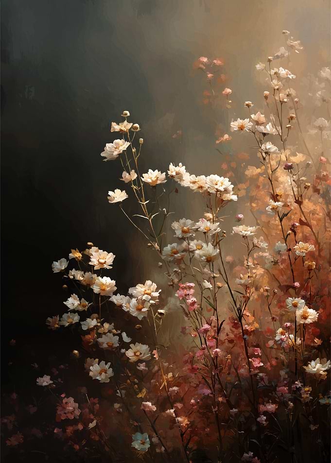 Floral Painting with White and Pink Flowers