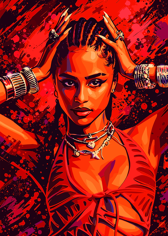 Red Portrait of Tyla with Braids
