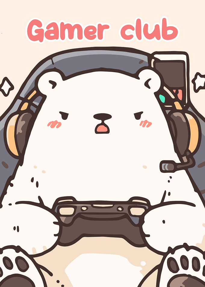 Cute Bear Gamer Club Illustration