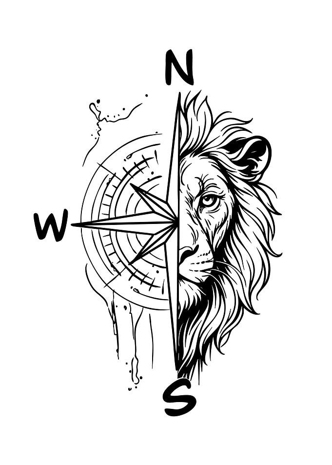 Lion Compass Black and White Design