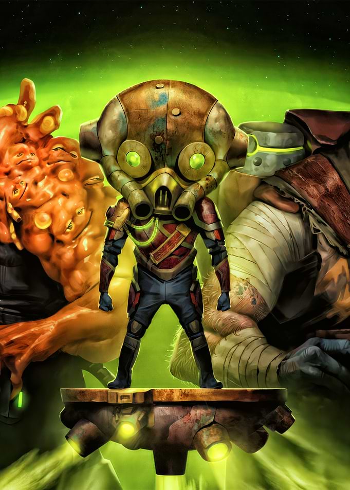 Steampunk Character with Gas Mask and Allies