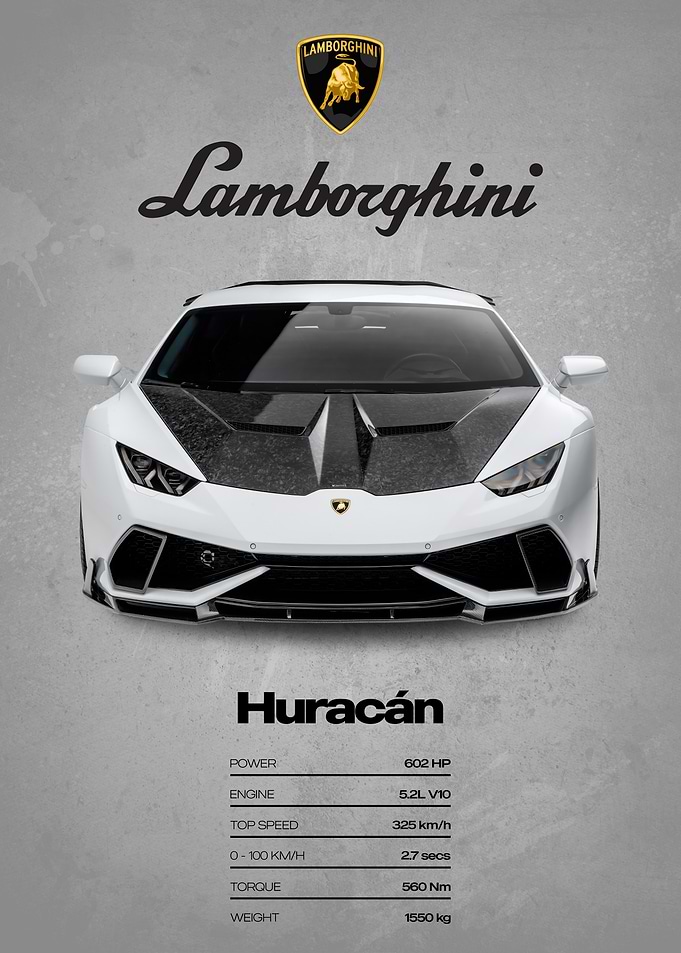 Lamborghini Huracan White Car Poster