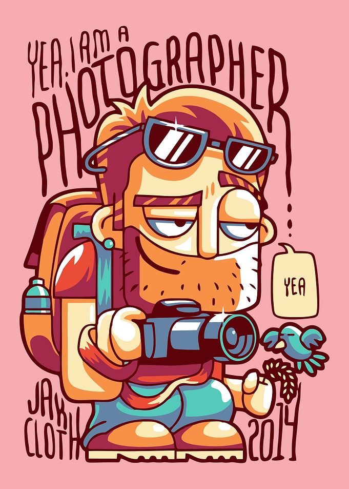 Cartoon Photographer with Camera and Bird