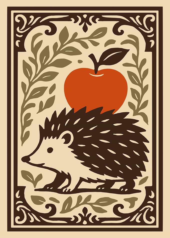 Hedgehog and Apple Illustration