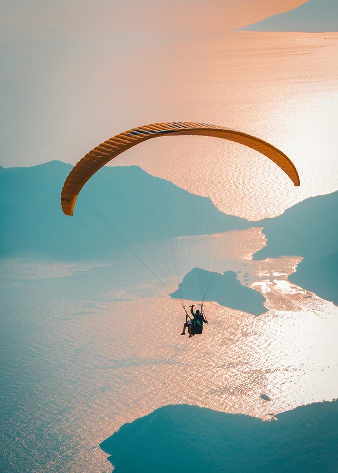 Paragliding over water landscape photography, Paragliding Freedom – Aerial Ocean Landscape Wall Art