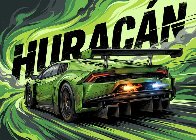 Green Lamborghini Huracan Speeding Illustration